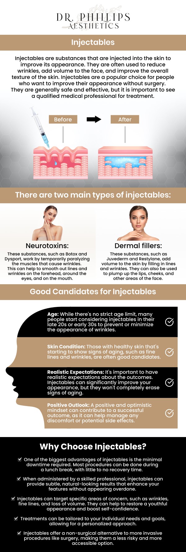 Experience the perfect energy of medical precision and artistic vision with our bespoke cosmetic injectables, personally curated by Dr. Phillips Nagsuk, MD, to smooth fine lines and restore youthful volume. Whether you are seeking Botox, dermal fillers, or Kybella, we create personalized treatment plans with minimal downtime. Trust in our medical expertise to enhance your confidence and achieve a refreshed, radiant appearance at Dr. Phillips Aesthetics. Contact us for more information or schedule your online appointment now! We are conveniently located at 242 N Edinburgh Drive Winter Park, FL, 32792.