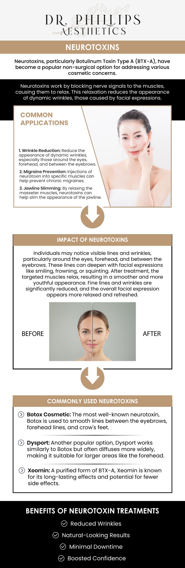 Neurotoxins can help reduce the signs of aging by minimizing the appearance of fine lines, wrinkles and more! Learn more about the benefits of neurotoxins and how our team of professionals can help you look and feel your best today! Neurotoxins treatment is available at Dr. Phillips Aesthetics. Please contact us for more information or book an appointment online. We are conveniently located at 242 N Edinburgh Drive Winter Park, FL, 32792. Neurotoxins can help reduce the signs of aging by minimizing the appearance of fine lines, wrinkles and more! Learn more about the benefits of neurotoxins and how our team of professionals can help you look and feel your best today! Neurotoxins treatment is available at Dr. Phillips Aesthetics. Please contact us for more information or book an appointment online. We are conveniently located at 242 N Edinburgh Drive Winter Park, FL, 32792.